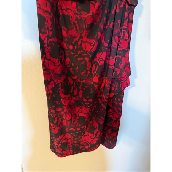 Ralph Lauren 4 Knee Length Crossover Dress Red Black Floral Victorian Cocktail - Picture 6 of 10